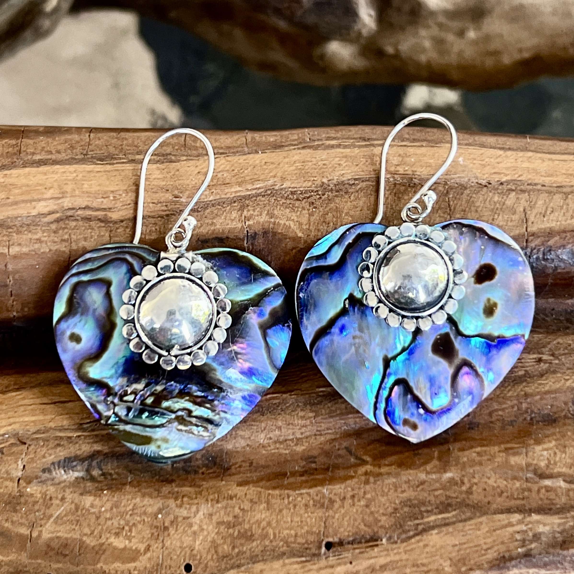 (HANDMADE 925 BALI STERLING SILVER FILIGREE EARRINGS WITH ABALONE)